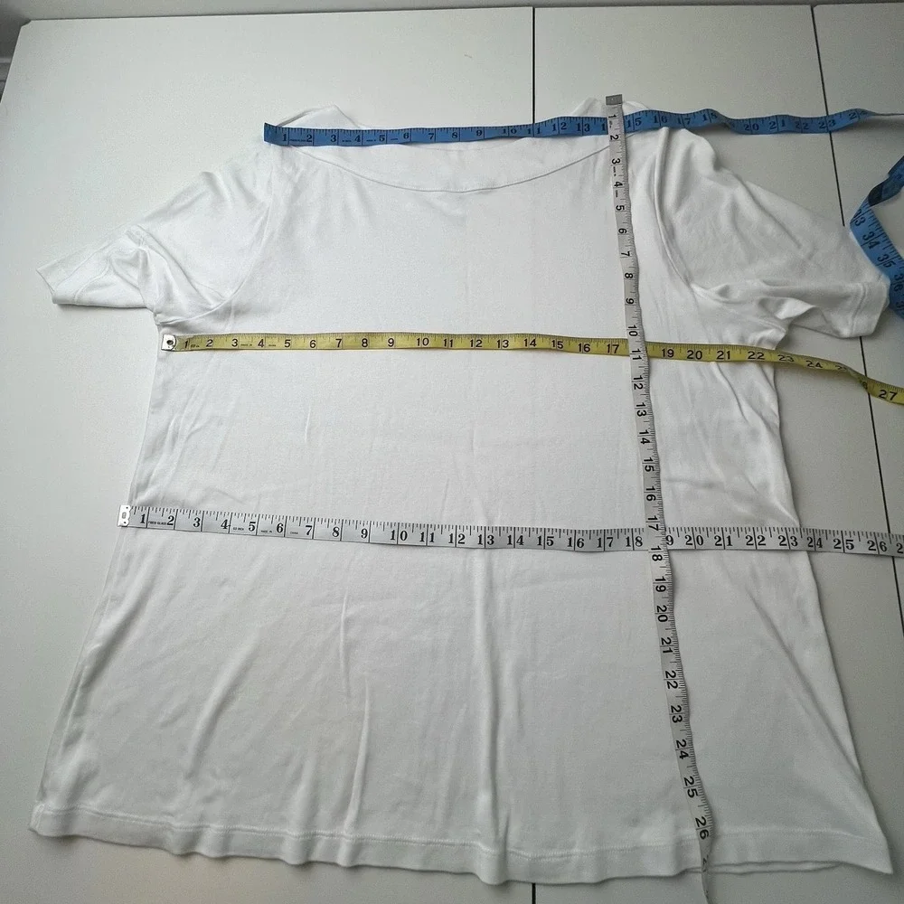 J Jill Women's Shirt Top White Boat Neck Short Sleeve Perfect Pima Women's 2X